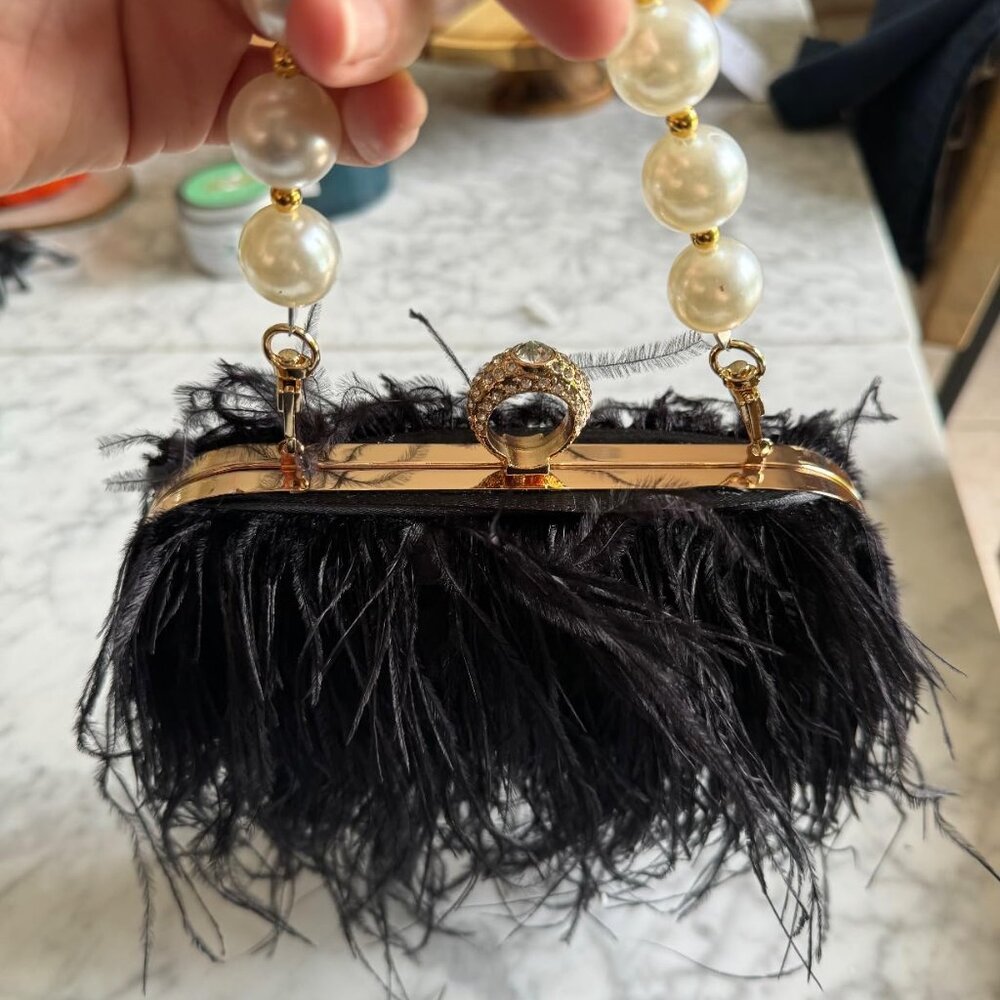 Neiman Marcus Real Natural Ostrich Feather Evening Clutch